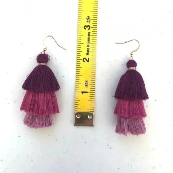 Purple Boho Gold Tone 3 Tier Tassel Earrings NWT - Picture 2 of 2